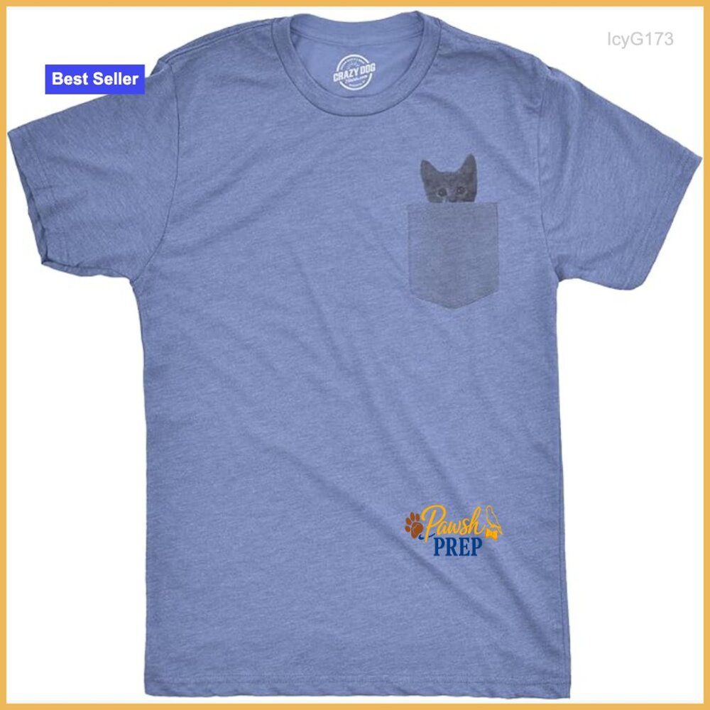 Men's Pocket Cat T-Shirt Funny Peeking Kitten Graphic Tee Regular Fit
